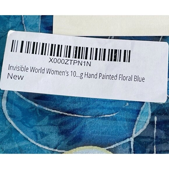 Invisible World Women's 100% Silk Hand Painted Floral Scarf Blue 16”x54” New - Picture 3 of 7